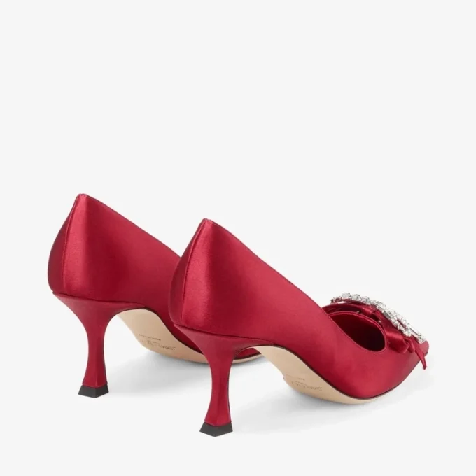 Zapatos de salón Auria 70 en rojo rubí con lazo de satén y cristales