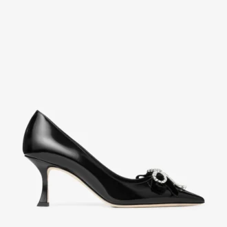 Zapatos de salón Auria 70 negros en piel spazzolato suave con lazo de terciopelo y cristales