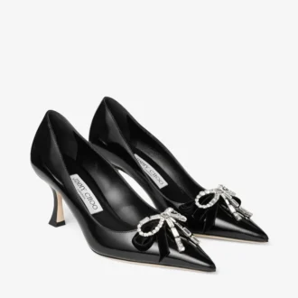 Zapatos de salón Auria 70 negros en piel spazzolato suave con lazo de terciopelo y cristales