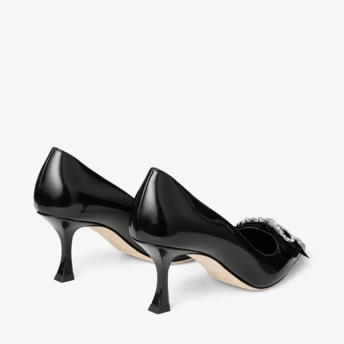 Zapatos de salón Auria 70 negros en piel spazzolato suave con lazo de terciopelo y cristales