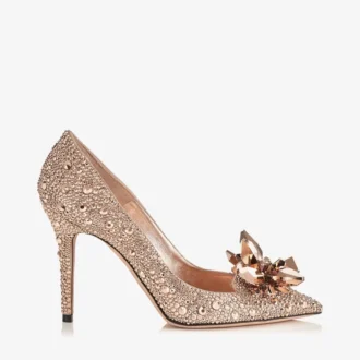 Zapatos de salón Avril con puntera puntiaguda y cubiertos de cristales en oro rosa