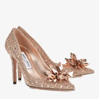 Zapatos de salón Avril con puntera puntiaguda y cubiertos de cristales en oro rosa