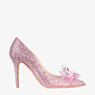 Zapatos de salón Avril de ante rosa y punta afilada cubiertos de cristales