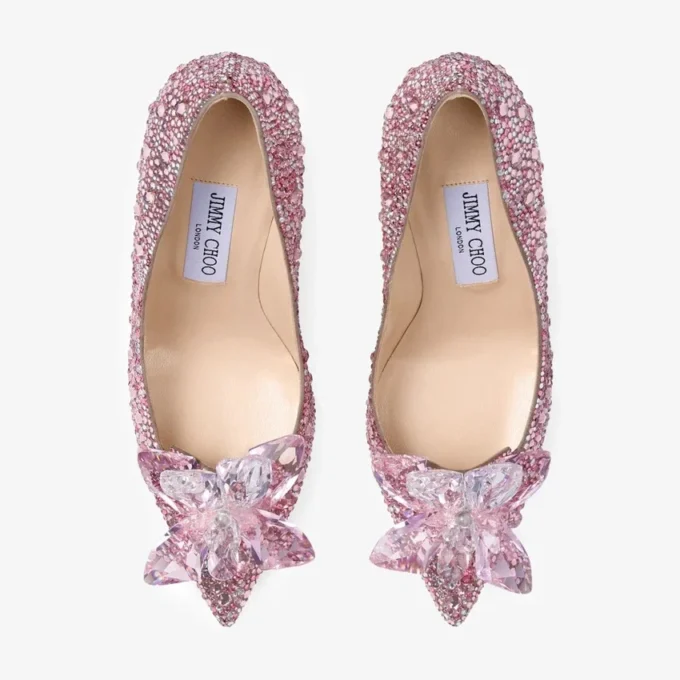 Zapatos de salón Avril de ante rosa y punta afilada cubiertos de cristales