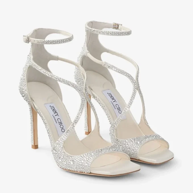 Zapatos de salón Azia 95 de satén marfil con adornos de cristales