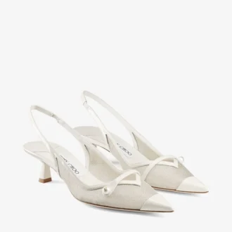 Zapatos de salón con talón abierto Amita 45 en charol color latte y champán y malla metalizada