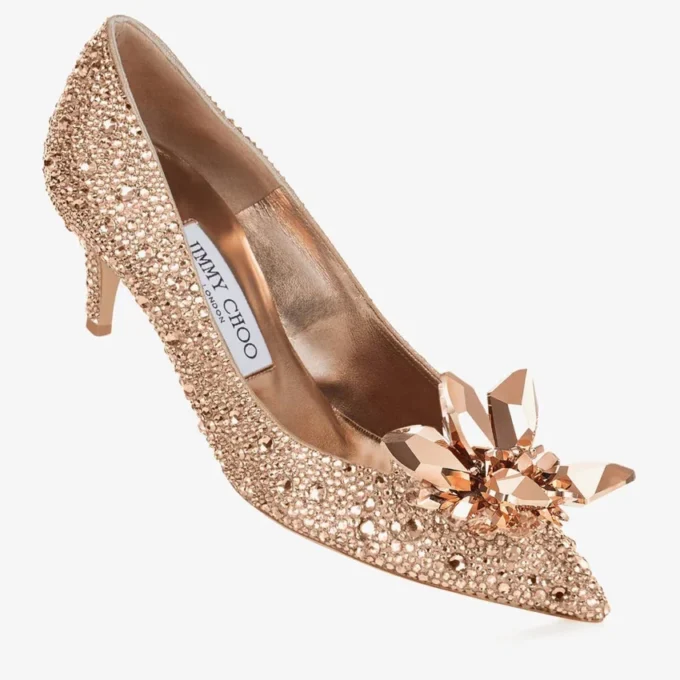 Zapatos de salón de punta afilada Allure con cristales en oro rosa