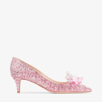 Zapatos de salón de punta afilada Allure en ante rosa y cubiertos de cristales
