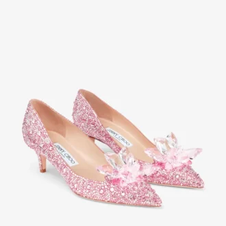 Zapatos de salón de punta afilada Allure en ante rosa y cubiertos de cristales