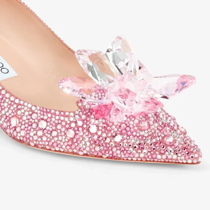 Zapatos de salón de punta afilada Allure en ante rosa y cubiertos de cristales