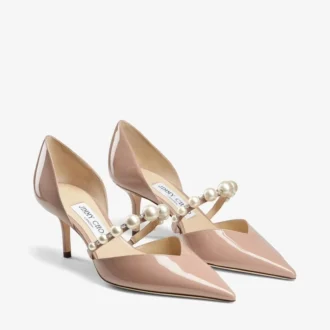 Zapatos de salón de punta Aurelie 65 en charol rosa ballet con adorno de perlas