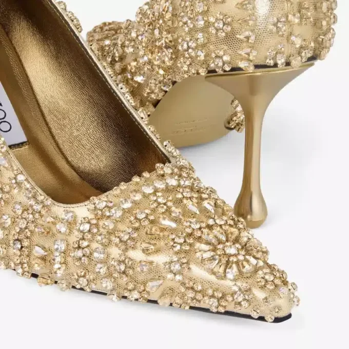 Zapatos de salón Ixia 80 en piel napa metalizada dorada con bordado de cristales Zapatos de salón Ixia 80 en piel napa metalizada dorada con bordado de cristales