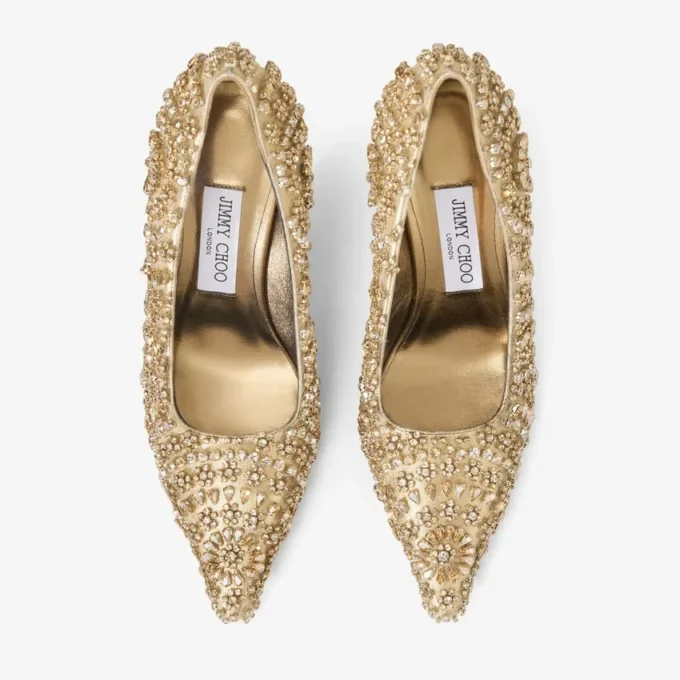 Zapatos de salón Ixia 80 en piel napa metalizada dorada con bordado de cristales Zapatos de salón Ixia 80 en piel napa metalizada dorada con bordado de cristales