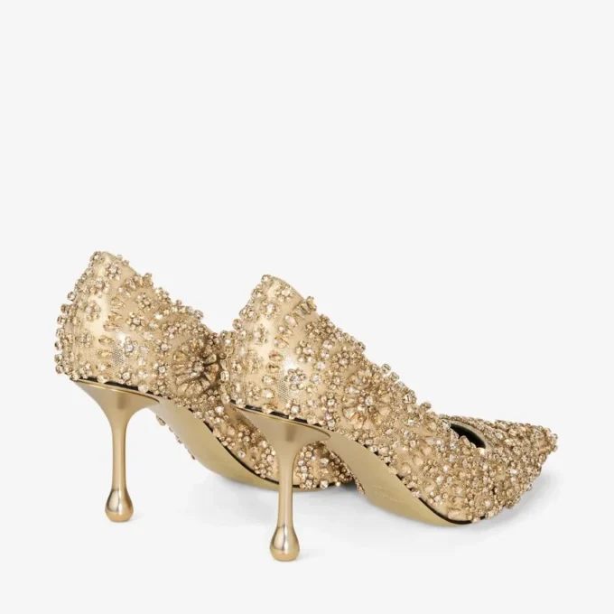 Zapatos de salón Ixia 80 en piel napa metalizada dorada con bordado de cristales Zapatos de salón Ixia 80 en piel napa metalizada dorada con bordado de cristales