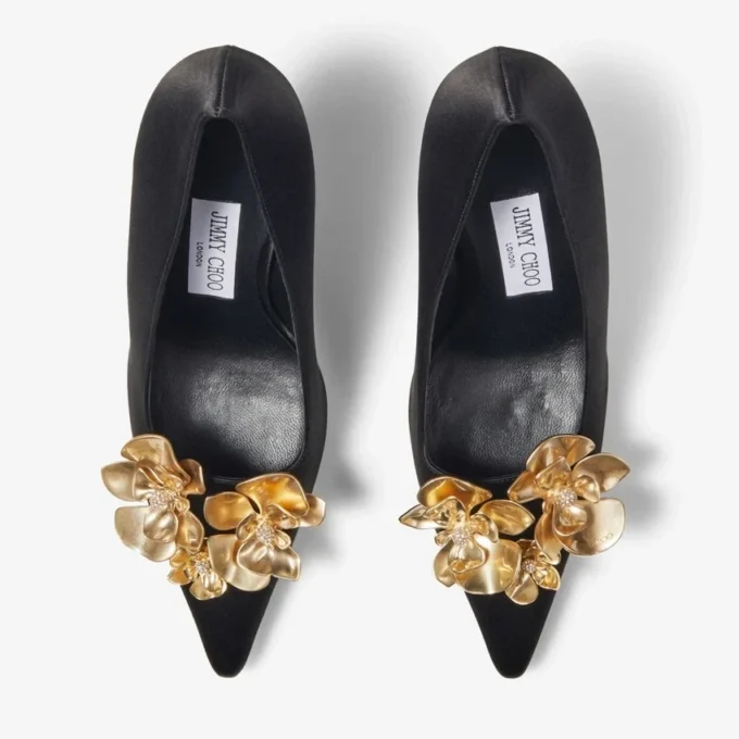 Zapatos de salón Ixia 95 de satén negro con flores Zapatos de salón Ixia 95 de satén negro con flores