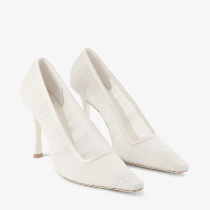 Zapatos de salón Lotta 100 de tul marfil y napa
