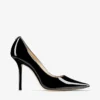 Zapatos de salón Love 100 de charol negro con punta afilada y emblema JC