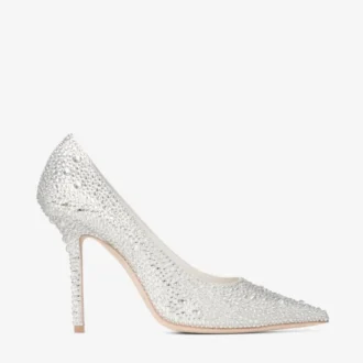 Zapatos de salón Love 100 de satén marfil con adornos de cristales