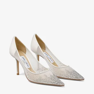 Zapatos de salón Love 85 de malla blanca con puntera puntiaguda y cristales degradados
