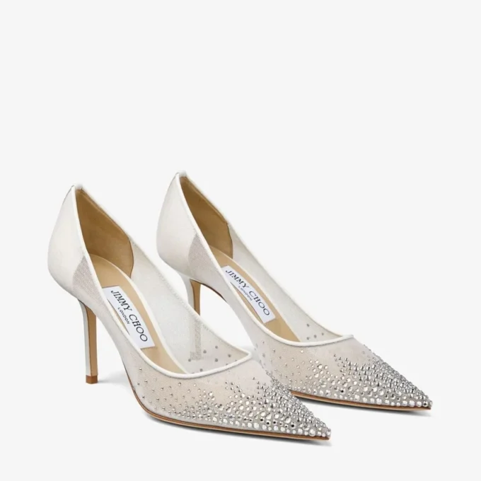 Zapatos de salón Love 85 de malla blanca con puntera puntiaguda y cristales degradados Zapatos de salón Love 85 de malla blanca con puntera puntiaguda y cristales degradados