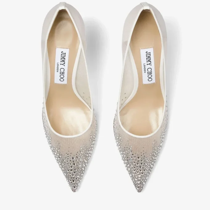 Zapatos de salón Love 85 de malla blanca con puntera puntiaguda y cristales degradados Zapatos de salón Love 85 de malla blanca con puntera puntiaguda y cristales degradados