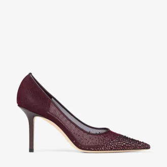 Zapatos de salón Love 85 de malla en color merlot intenso con cristales Galaxy