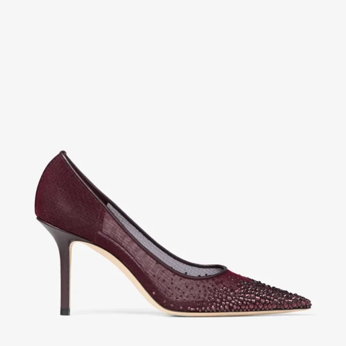 Zapatos de salón Love 85 de malla en color merlot intenso con cristales Galaxy Zapatos de salón Love 85 de malla en color merlot intenso con cristales Galaxy