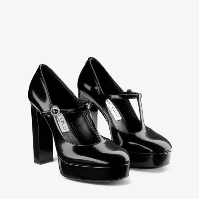 Zapatos de salón Marene Mary Jane 120 de piel de becerro pulida en negro con hebilla de cristal Zapatos de salón Marene Mary Jane 120 de piel de becerro pulida en negro con hebilla de cristal