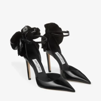 Zapatos de salón Marja 100 negros de piel spazzolato suave con adorno corto de lentejuelas