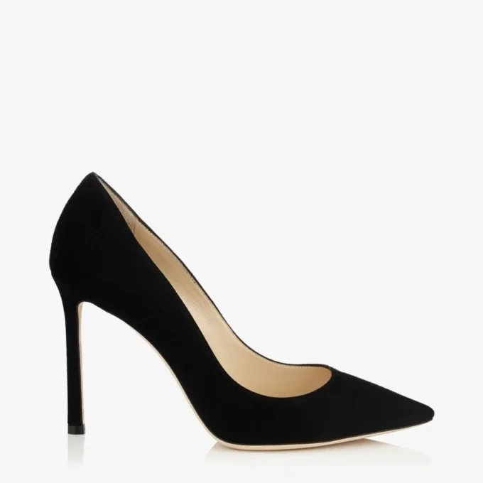 Zapatos de salón Romy 100 de ante negro con punta afilada