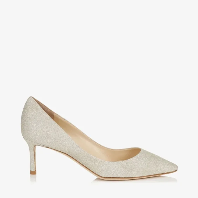 Zapatos de salón Romy 60 con punta afilada y purpurina platino hielo