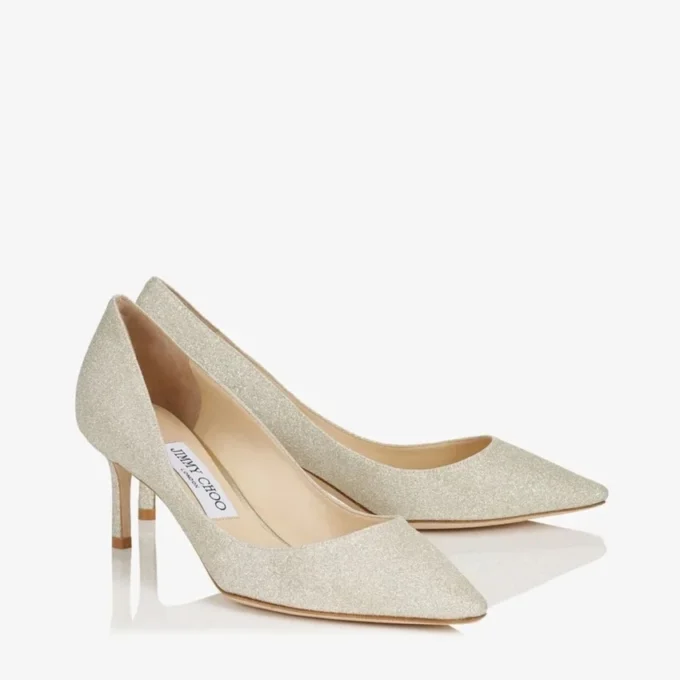 Zapatos de salón Romy 60 con punta afilada y purpurina platino hielo