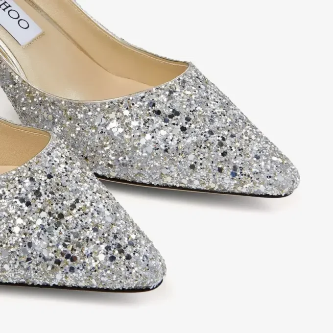 Zapatos de salón Romy 60 de tela con purpurina gruesa color champán Zapatos de salón Romy 60 de tela con purpurina gruesa color champán