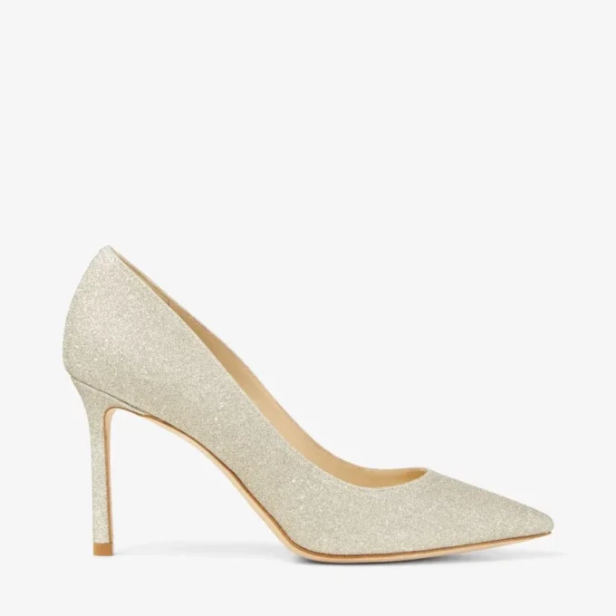 Zapatos de salón Romy 85 con punta afilada y purpurina platino hielo