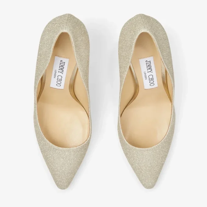Zapatos de salón Romy 85 con punta afilada y purpurina platino hielo