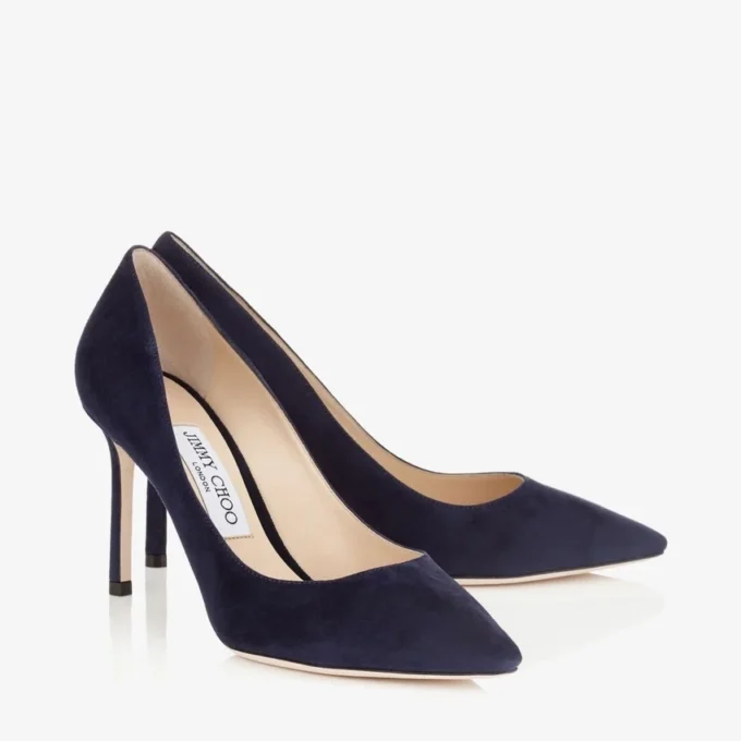 Zapatos de salón Romy 85 de ante azul marino con punta afilada Zapatos de salón Romy 85 de ante azul marino con punta afilada