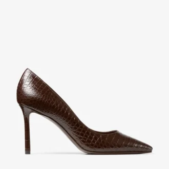 Zapatos de salón Romy 85 de piel con relieve de cocodrilo color chocolate