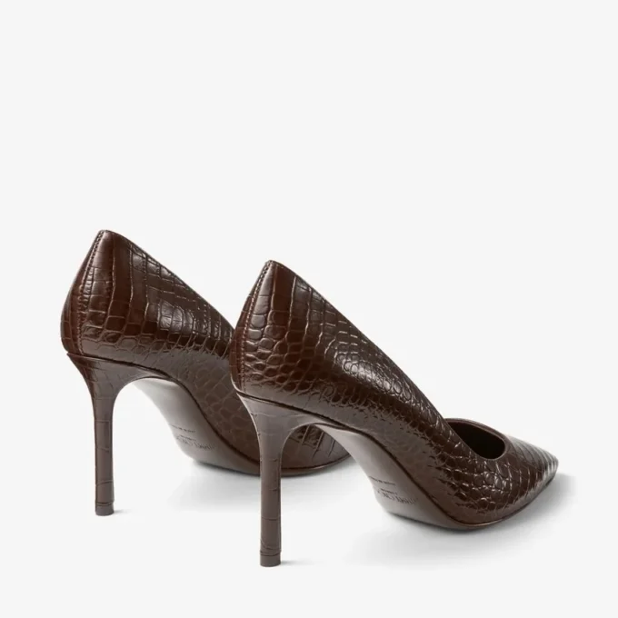 Zapatos de salón Romy 85 de piel con relieve de cocodrilo color chocolate