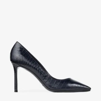 Zapatos de salón Romy 85 de piel con relieve de cocodrilo en azul marino