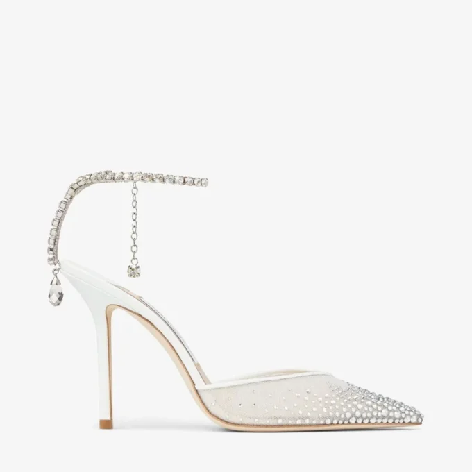 Zapatos de salón Saeda 100 con malla blanca y cristales Zapatos de salón Saeda 100 con malla blanca y cristales
