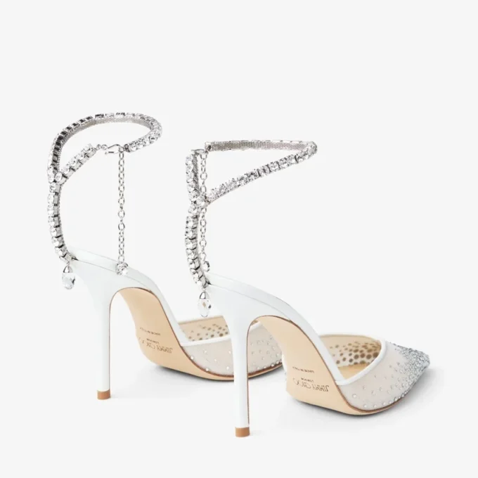 Zapatos de salón Saeda 100 con malla blanca y cristales Zapatos de salón Saeda 100 con malla blanca y cristales