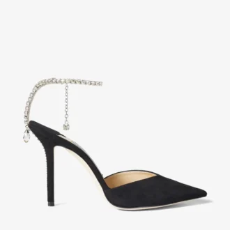 Zapatos de salón Saeda 100 de ante negro con adornos de cristal