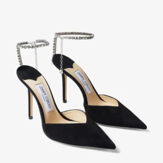 Zapatos de salón Saeda 100 de ante negro con adornos de cristal