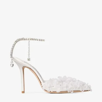 Zapatos de salón Saeda 100 de malla marfil con bordado de pétalos