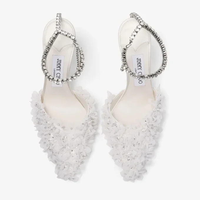 Zapatos de salón Saeda 100 de malla marfil con bordado de pétalos