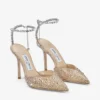 Zapatos de salón Saeda 100 de satén dorado con cristales Zapatos de salón Saeda 100 de satén dorado con cristales
