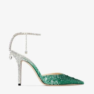 Zapatos de salón Saeda 100 de satén esmeralda con cristales