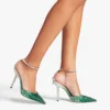 Zapatos de salón Saeda 100 de satén esmeralda con cristales