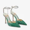 Zapatos de salón Saeda 100 de satén esmeralda con cristales