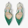 Zapatos de salón Saeda 100 de satén esmeralda con cristales